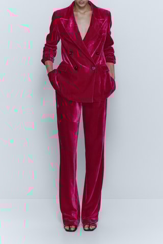 Blazer croisé en velours fuchsia - Fuchsia