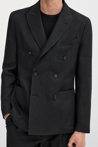 Blazer croisé en pur lin - Noir