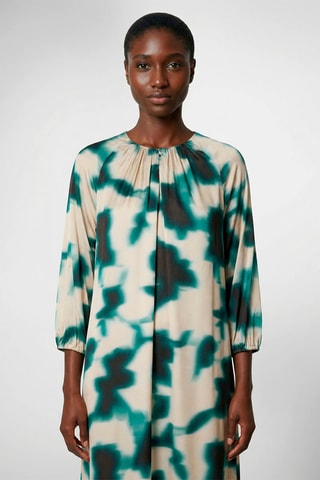 Vestido direito - Verde-garrafa e cru