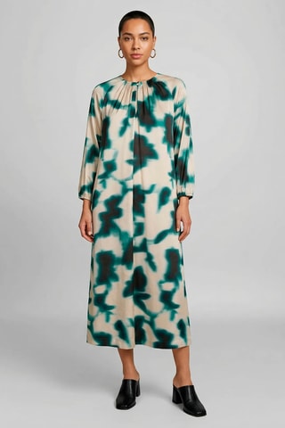 Vestido direito - Verde-garrafa e cru