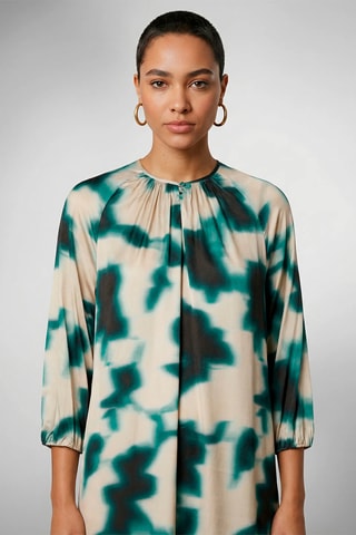 Vestido direito - Verde-garrafa e cru