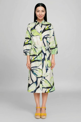 Vestido-camisa - Branco e verde-fluorescente