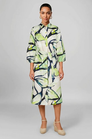 Vestido-camisa - Branco e verde-fluorescente