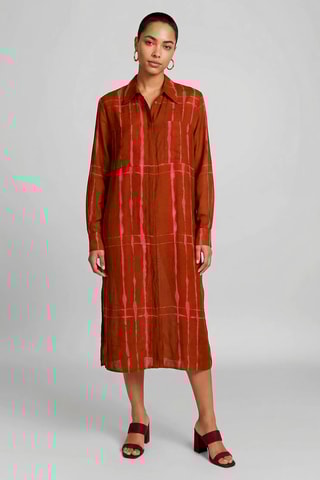 Vestido-camisa em linho - Castanho-escuro