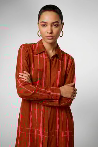 Vestido-camisa em linho - Castanho-escuro