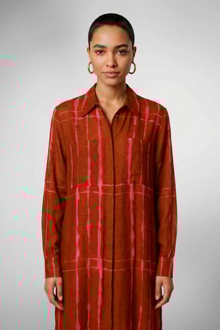 Vestido-camisa em linho - Castanho-escuro