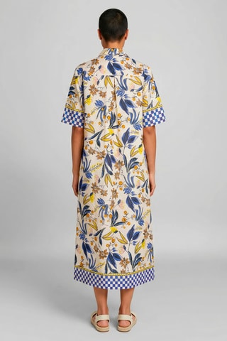 Vestido-camisa em linho - Azul-marinho e branco