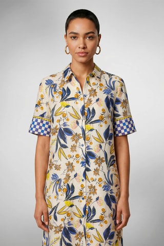 Vestido-camisa em linho - Azul-marinho e branco