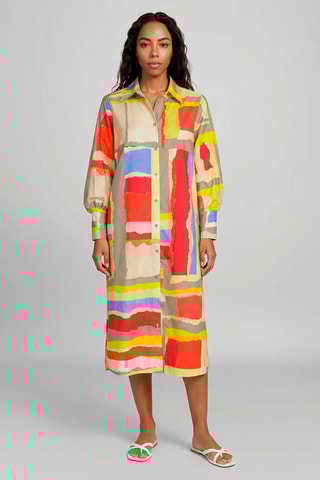 Vestido-camisa - Bege e vermelho