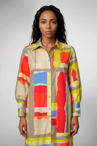 Vestido-camisa - Bege e vermelho