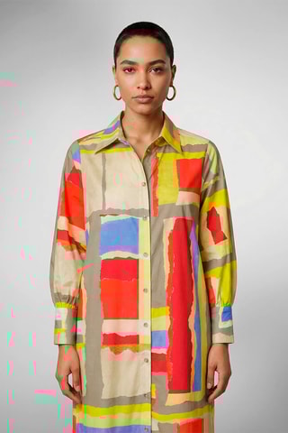 Vestido-camisa - Bege e vermelho