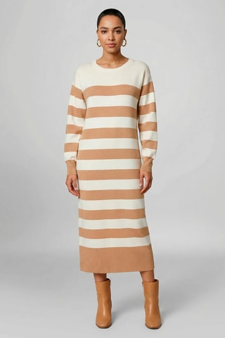 Vestido-camisola - Branco e camel