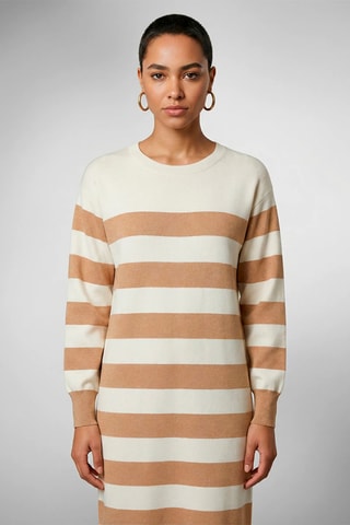 Vestido-camisola - Branco e camel