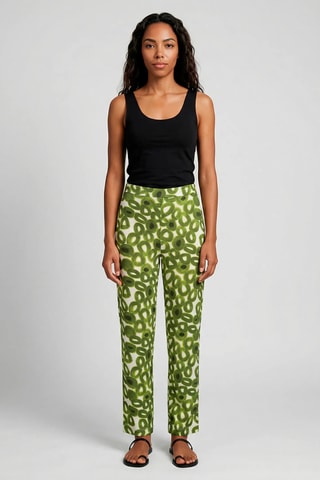 Calças de cintura alta - Verde-azeitona e branco