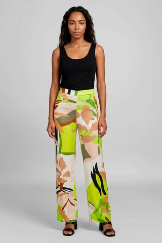 Calças largas de cintura alta - Verde-claro e branco