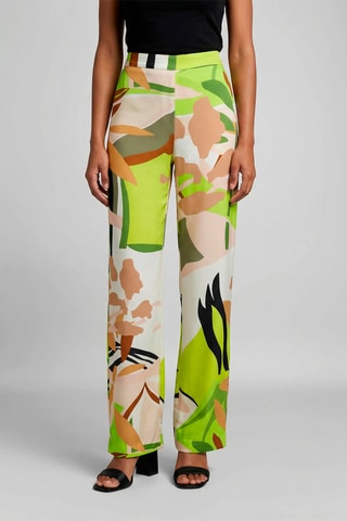 Calças largas de cintura alta - Verde-claro e branco