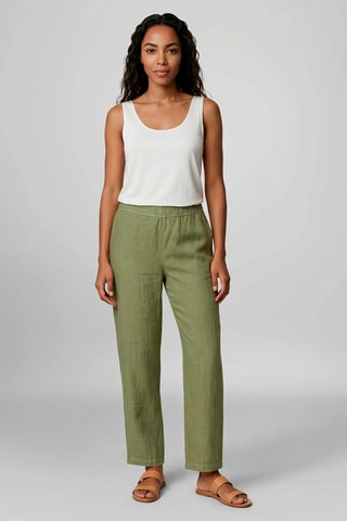 Calças em linho de cintura alta - Caqui