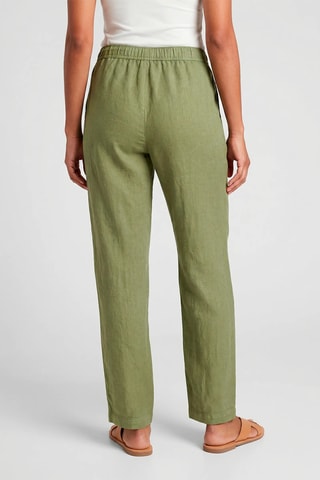 Calças em linho de cintura alta - Caqui