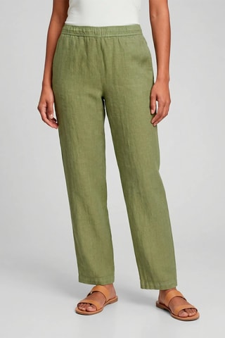Calças em linho de cintura alta - Caqui