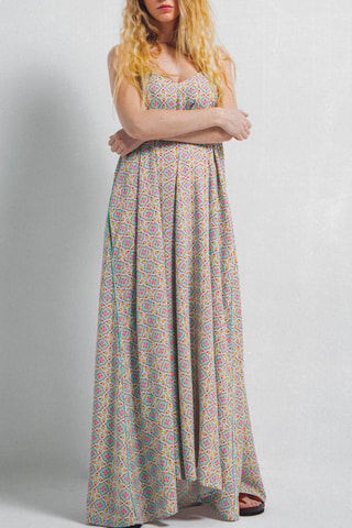 Vestido largo Mayane - Celeste y rosa