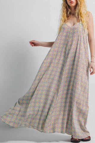 Vestido largo Mayane - Celeste y rosa