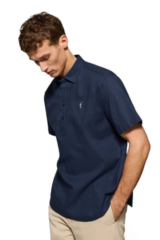 Linnen Polo Regular Fit - Marineblauw