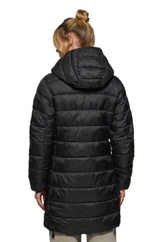 Lange gewatteerde jas met capuchon - Zwart