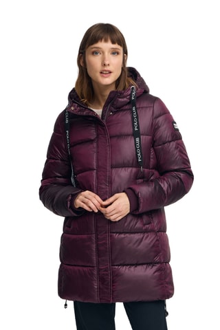 Lange gewatteerde jas met capuchon - Bordeauxrood