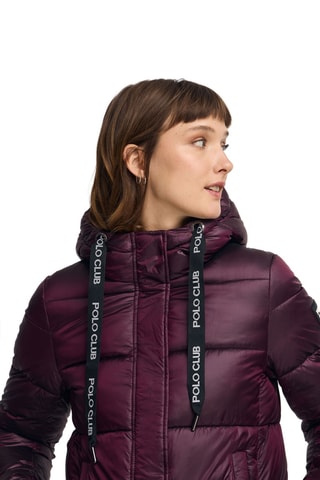Lange gewatteerde jas met capuchon - Bordeauxrood