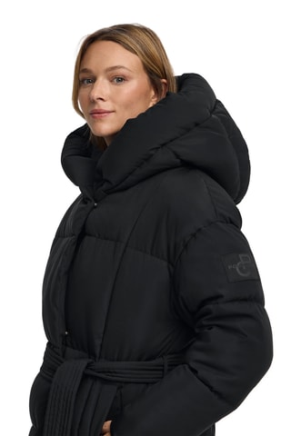 Lange gewatteerde jas met capuchon - Zwart