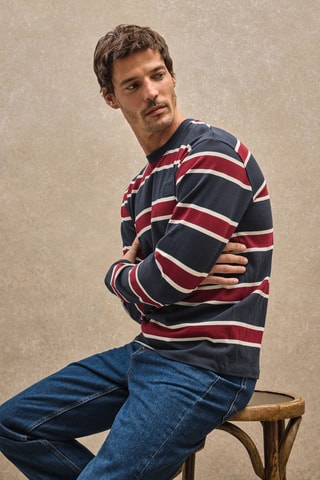 T-shirt Loose - Nachtblauw en Bordeauxrood