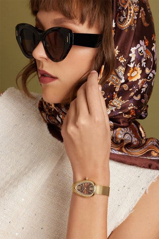 Reloj de cuarzo de acero y circones Royalty - Dorado y marrón