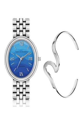 Estuche reloj de cuarzo y pulsera de acero Shell Bay - Plateado y dorado