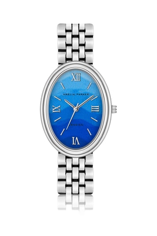 Reloj de cuarzo de acero Shell Bay - Plateado y azul