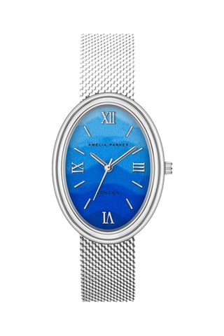 Reloj de cuarzo de acero Shell Bay - Plateado y azul