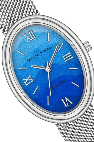 Reloj de cuarzo de acero Shell Bay - Plateado y azul