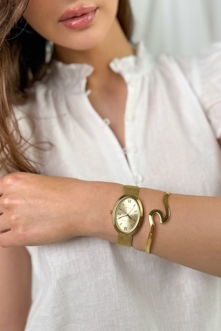 Reloj de cuarzo de acero Crema - Dorado 