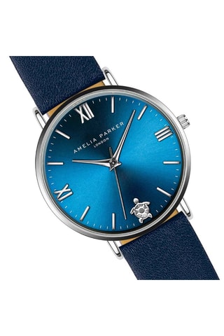 Reloj de cuarzo de piel Blue Lagoon - Azul marino y plateado