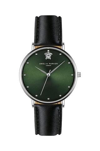 Reloj de cuarzo de piel Maya Bay - Negro y plateado