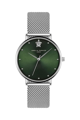 Reloj de cuarzo de acero Maya Bay - Plateado y verde oscuro