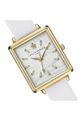 Reloj de cuarzo de piel Desert - Blanco y dorado
