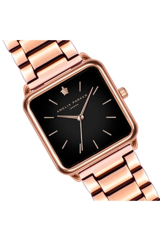 Reloj de cuarzo de acero - Rosa dorado y negro