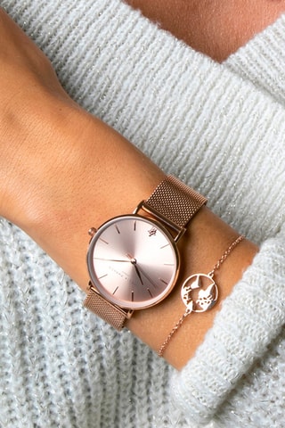 Estuche reloj de cuarzo y correa de acero Gold Shore - Rosa dorado