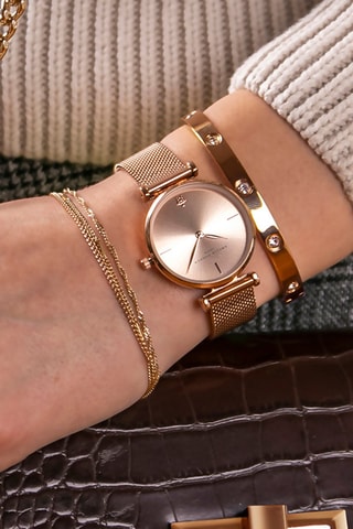 Estuche reloj de cuarzo y correa de acero Gold Shore - Rosa dorado