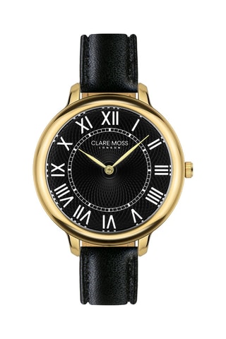 Reloj de cuarzo de piel bovina Victoria - Negro y dorado