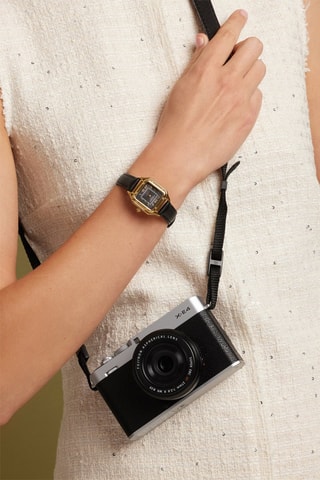 Reloj de cuarzo de piel bovina Clare - Negro y dorado