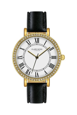Reloj de cuarzo de piel y circones London - Negro y blanco