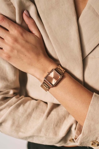 Estuche reloj de cuarzo chapado en ion de oro rosa y diamantes y pulsera de eslabones Florence