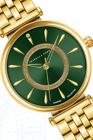 Estuche reloj de cuarzo chapado en ion de plata y diamante y collar de piel Nathalle