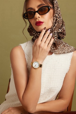 Reloj de cuarzo de acero y circones London - Dorado y blanco